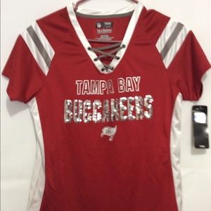Women’s Tampa Bay Buccaneers sequined lace up tee.